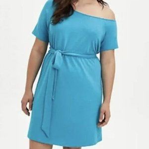 TORRID BLUE MINI FRENCH TERRY OFF-SHOULDER TEE SHIRT DRESS SIZE 3